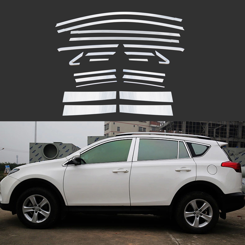22 Pcs/Set Stainless Steel Full Window With Middle Pillar Decoration Trim Car Accessories For Toyota RAV4 2013 2014 2015