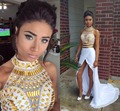 Vestidos Para Festa Sexy Long Open Back Beaded Women Party Gowns Split Front White Two 2
