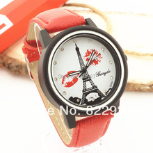 Gerryda 763 lady’s quartz watches,eiffel tower and kissing mouse design dial,Pu leather band,black plate case, quartz movement