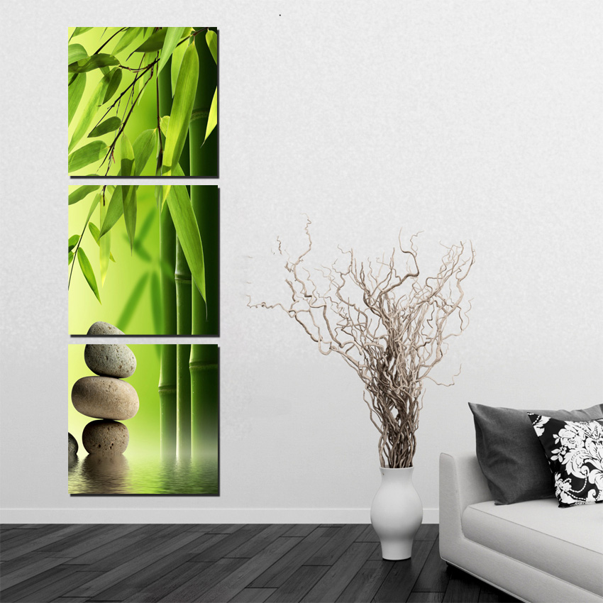 3 Pieces Set Bamboo Painting On Wall Feng Shui Canvas Painting Printed