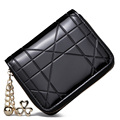 Shining Patent Leather Fashion Bi fold Wallet Women Simple Rhombic Plaid Zipper Purse Ladies Koean Style