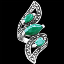 Fashion Jewelry Retro Craft Vintage Look Antique Silver Plated Cutting Sapphire Bead Flower Leaf Rings R099