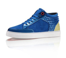 2015 new arrival royaums lace up lambskin casual shoes women rivets Blue high top genuine leather