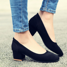 Korean Version Leopard Women Single Shoes Square Toe Nubuck Black Leisure Women Pumps Ladies Dress Shoes