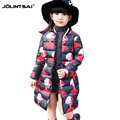 New Fashion Winter Jacket For Girls 2016 Print Cartoon Floral Kids Coat Long Jackets Girls Clothes