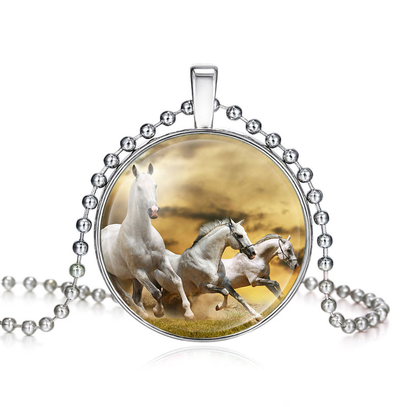 Running Free Mustang Cabochon Glass silver necklace for women men Jewelry