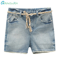 Grandwish Toddler Girls Summer Lace Jeans Kids Solid Belt Denim Shorts Washing Ripped Jeans Shorts for