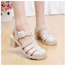 Free shipping shoes women sandals jelly shoes roman thick heel soft pure color zapatos mujer summer round toe shoes women
