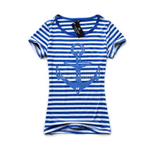 Family fashion summer 2015 short sleeve navy striped T shirt matching family clothing set for mother