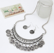 The Lowest Price New Fashion Collier Femme Silver Coins Bohemian Pendant Colar Statement Necklaces and Brincos