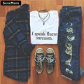 SexeMara I Speak Fluent Sarcasm Letters Print Women T shirts Harajuku Short Sleeve White Top Tees