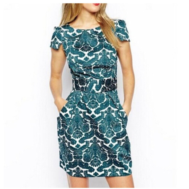 Платье короткая, женщины зеленый королевский принт Vestido Feminino феста винтажный рукав свободного покроя приталенный марка платье
