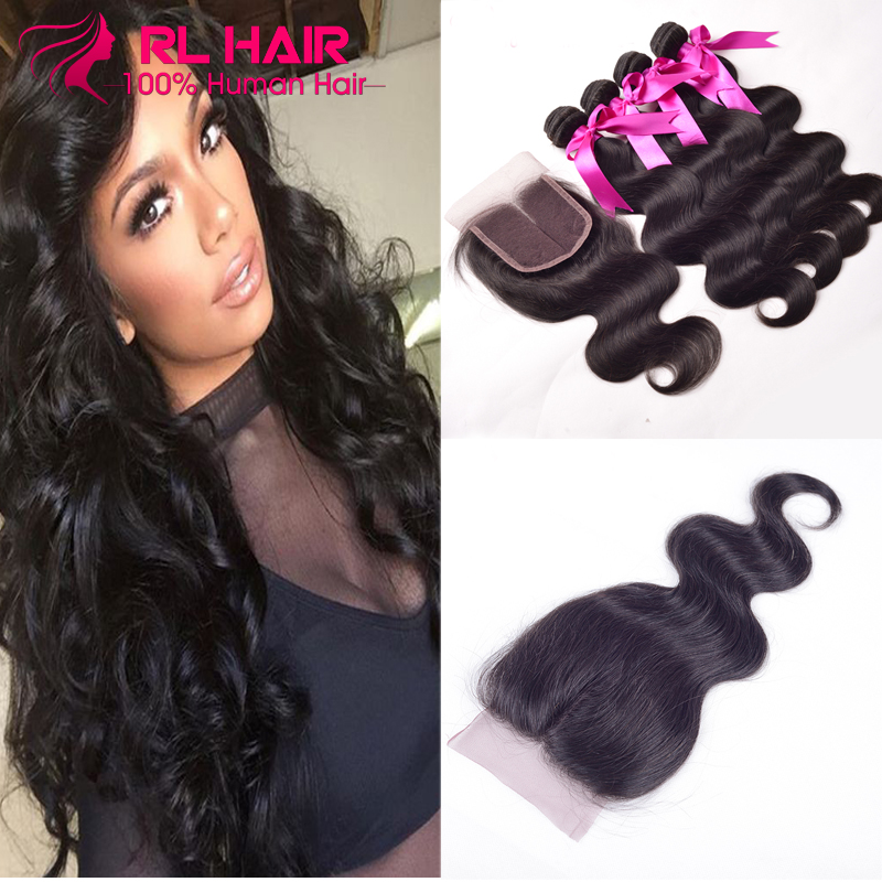 6A Brazilian Virgin Hair With Closure 4 Bundles With Closure 100% Cheap Human Hair Weave Brazilian Body Wave With Lace Closure