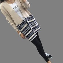 Europe United 2016 Autumn Winter New Fashion Women Knitting Coat Loose Big yards Plaid Medium long Women Cardigan Sweater G0221