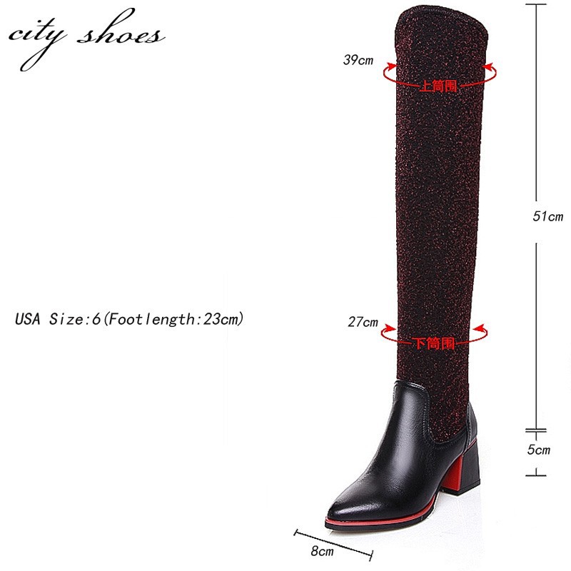 2015 New Winter Women Over Knee Black Boots Fashion Ladies Square