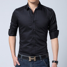 2015 New Spring Fashion Brand Men Clothes Solid Color Slim Fit Men Long Sleeve Shirt Men