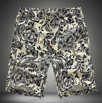 Лето мужчины короткая брюки спорт свободного покроя бег шорты брюки приталенный fit хлопок винтажный цветок принт мужчины в пляж шорты
