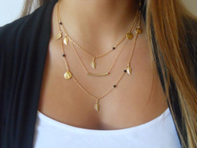 New gold silver chain beads leaves pendant necklace fashion jewelry multi layer necklaces for women Collier