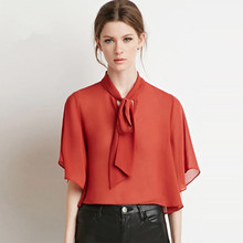 2016 Spring New Arrival European Shirt Bat Sleeve Short Crop Top Women Retro Elegant Bow Tie Blouse Shirts Blusa Feminina B300