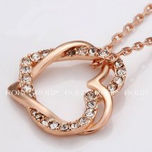 ROXI Brand Jewelry Double Heart Pendants Crystal Necklace Gold plated Silver Chain Contemporary Inlay Necklace Women