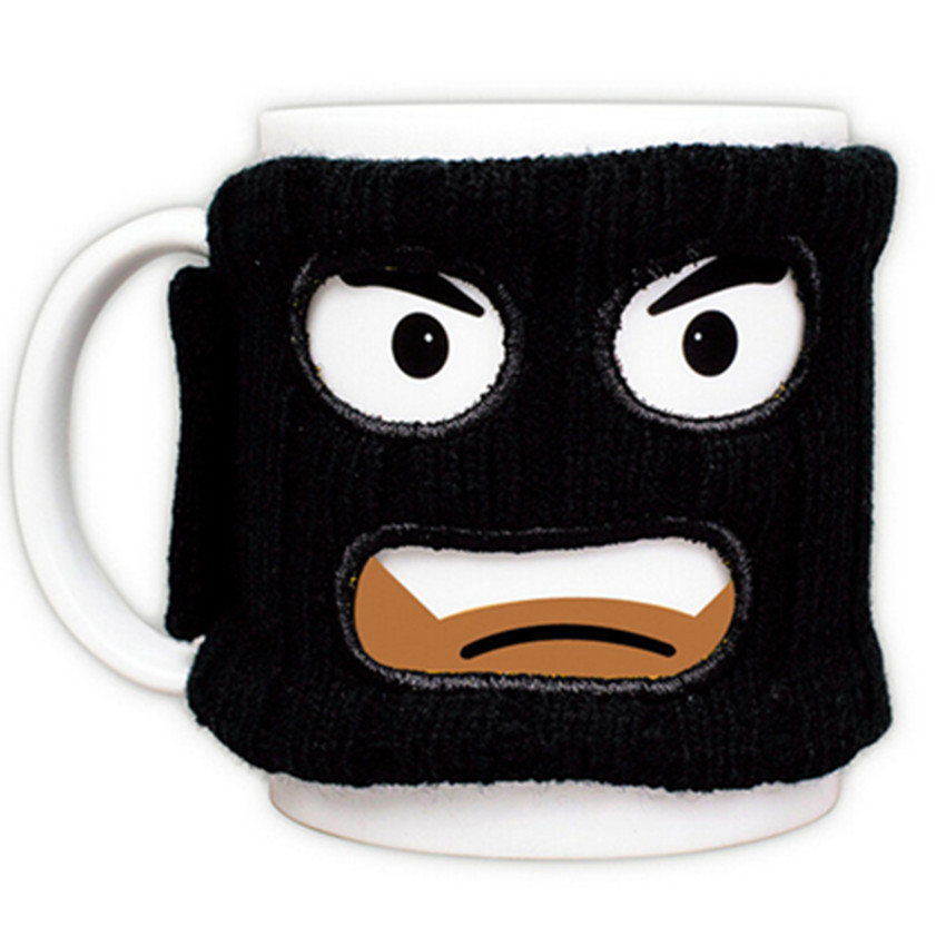 Personality maked man ceramic mug creative robber black milk tea coffee cup with lid drinkware gift