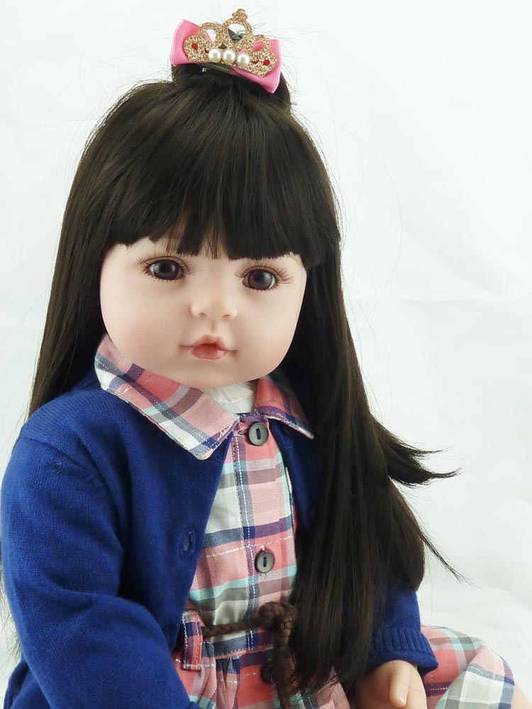 55cm Adora Toddler Doll Bebe Reborn Girls Black Hair Brown Eyes Girls Brinquedos Reborn Baby Doll In Plaid Dress Kids Gifts Doll Accessories For 18