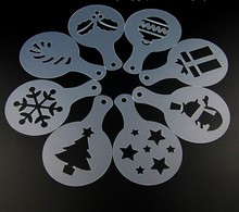 8pcs lot Personality Christmas Cappuccino Coffee Barista Stencils Template Duster Spray Tools Mold Snowman Tree Gift