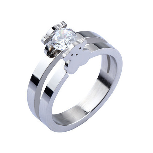 New High Quality Titanium Steel Bear Ring For Women Fashion Rhinestone Silver Ring Fine Jewelry Anillo