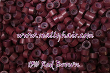 1000pcs/bottle silicon lined Micro Links Rings Beads Hair Feather Extensions 15#Red brown