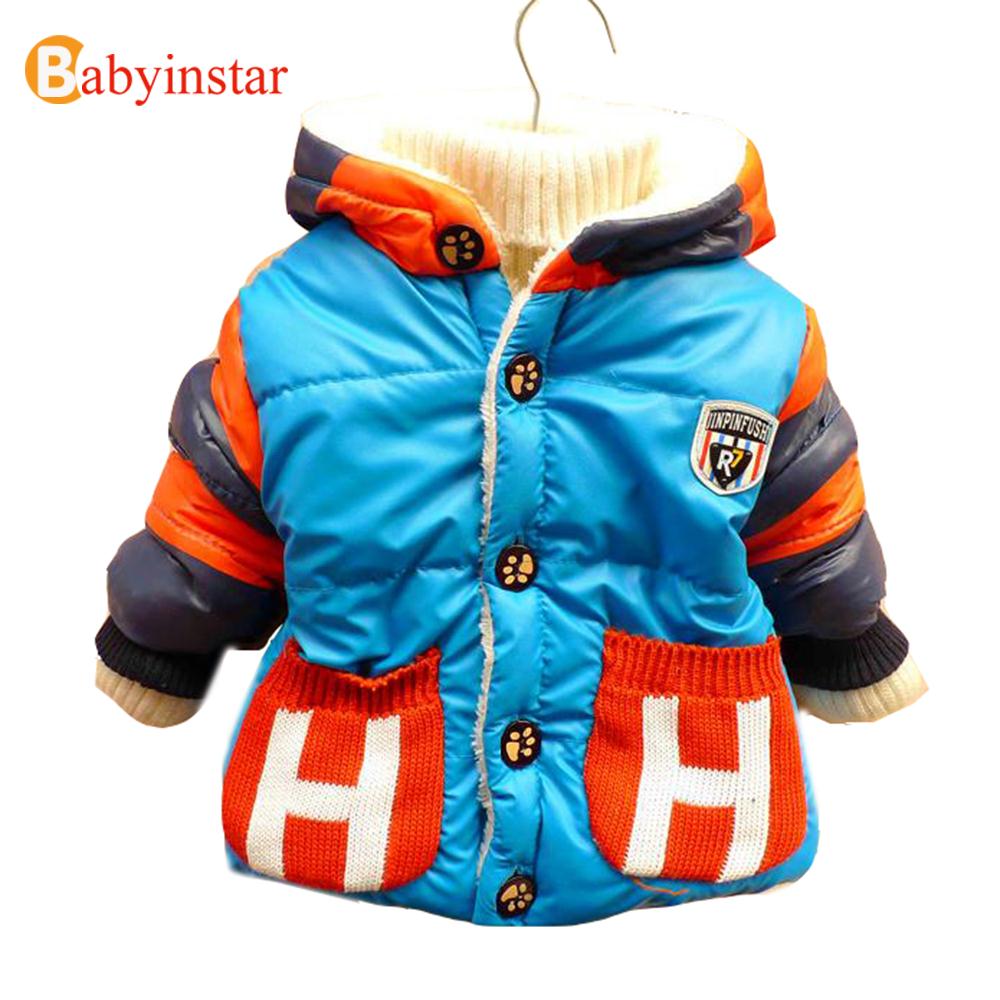 2016 New Child Boys Casual Snow Wear Hooded Down Baby Winter windproof Thick Striped Outwear Baby