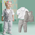 babzapleume Brand Boys Clothing Set Gentleman Casual Shirt Pant Vest 3PCS Long Sleeve Kid Wedding Formal