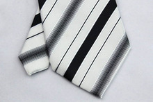 NT0207 White Black Stripe Jacquard Woven Smooth Silk Polyester Mans Classic Business Wedding Party Fashion Tie