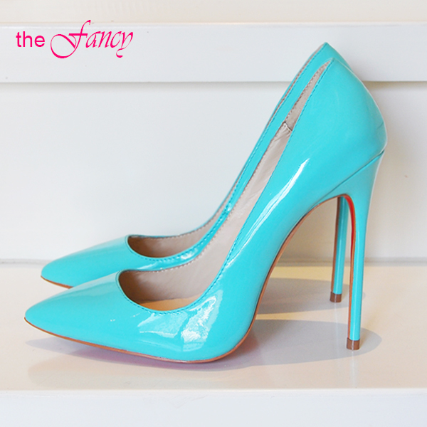 REAL PHOTO Mint Green Sky Blue Yellow Pumps Red sole Bottom High ...