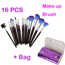 2014 New Fashion Cosmetic Make up Brush Set Tools with Purple Leather Case 16 PCS  Dropshipping