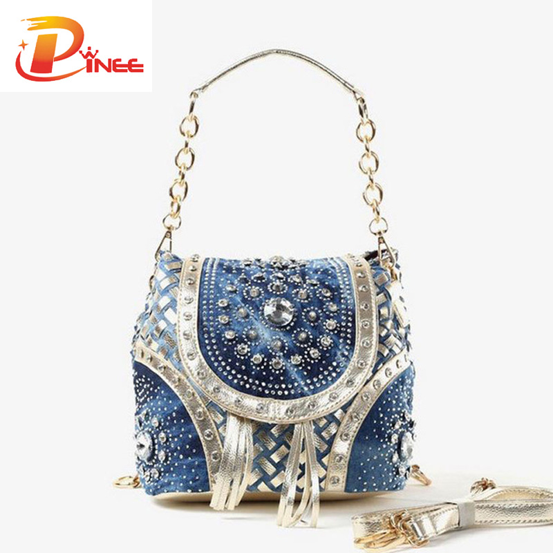 Gold/Sliver fashion ladies handbag designer weave style tassel women shoulder bags PINEE brand ...