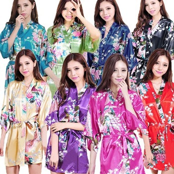 RB013 2015 Women Bathrobes Japanese Yukata Kimono Satin Silk Vintage Robe Sleepwear Plus Size S-XXL 14 Colors Nightgowns
