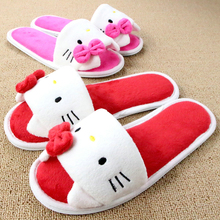 Soft Plush Bow Hello Kitty Pink Slippers Women Men Shoes Indoor Girl Loafers Cartoon Pantuflas Pantofole Donna Chinelo Masculino