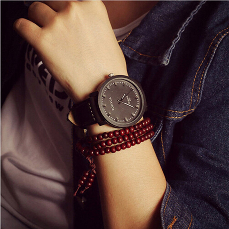2015 Brand New Watch Fashion Round Steel Case Men women Leather Quartz analog wrist Watch High