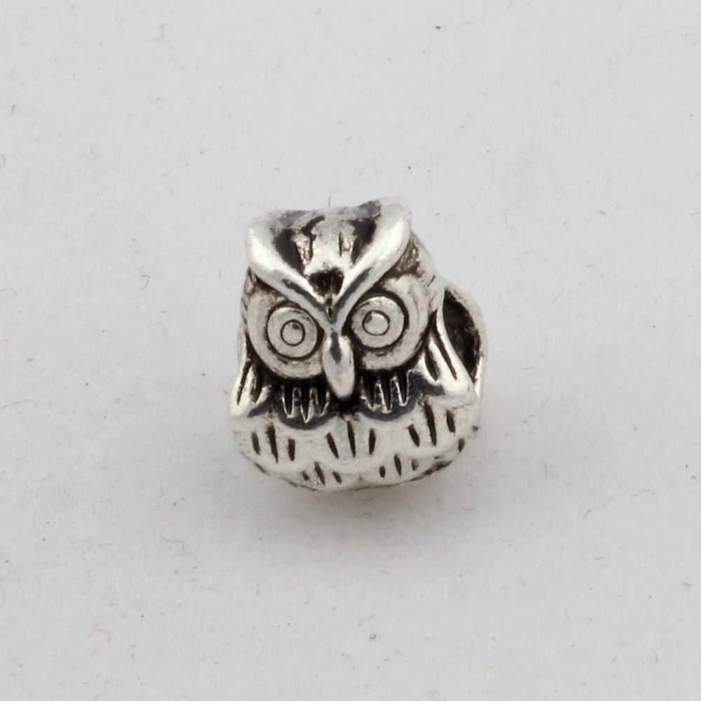 Hot Sell 10pcs Tibetan Silver Alloly Owl Large hole Spacer Beads Fit European Charms Bracelet 9x11mm