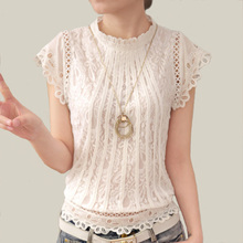 Blusas Femininas 2016 Summer Women Fashion Plus Size Crochet Hollow out Lace Blouse Short Sleeve White Black Slim Tops Shirts