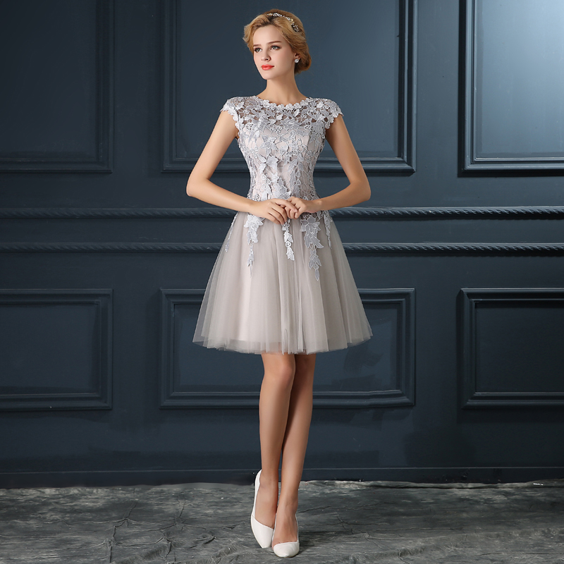2016 Robe De Soiree elegance u collar party dress bridal banquet short lace evening dress Vestidos