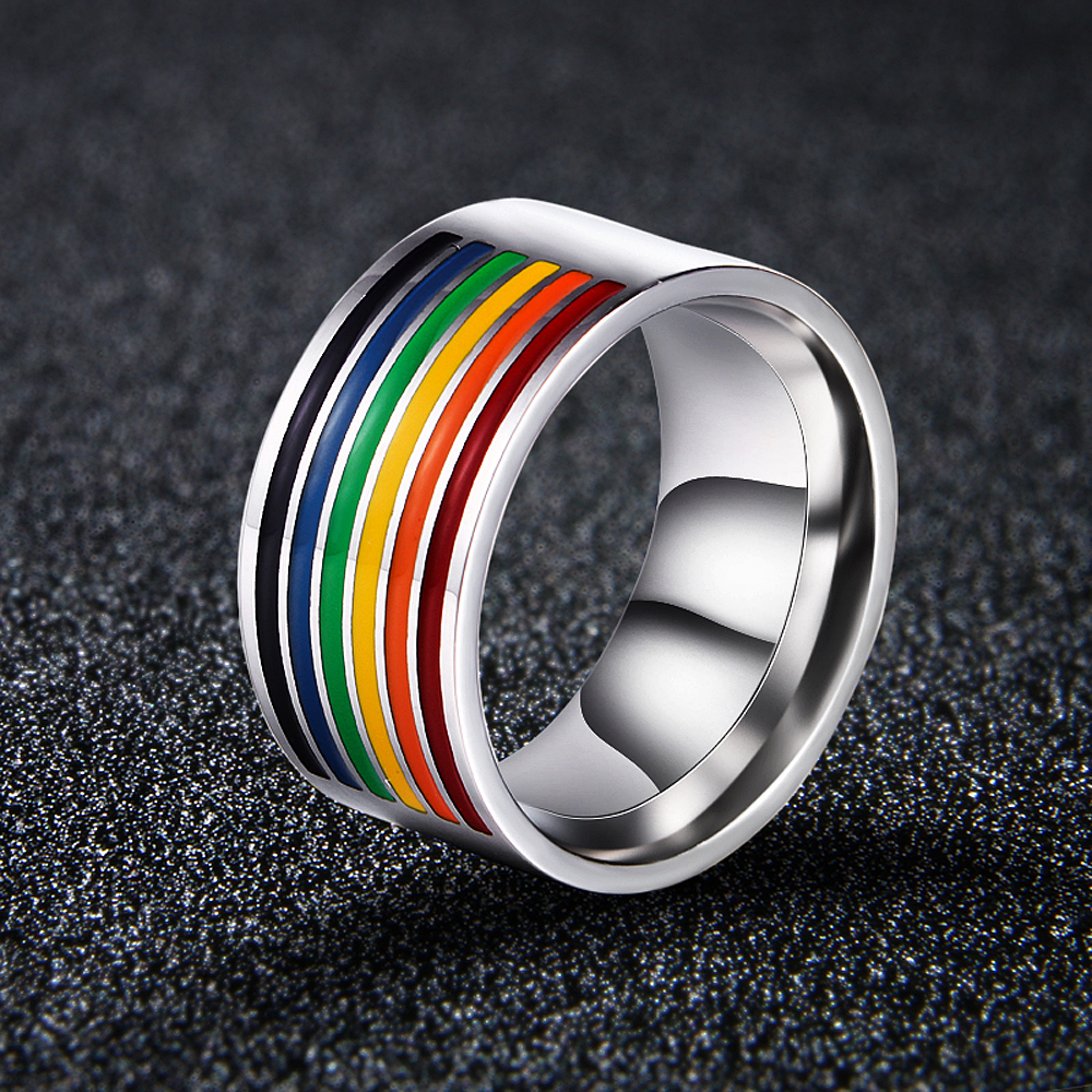 Stainless Steel Six Color Rainbow Ring Gay Pride Comrades Ring Les Homosexual Jewelry For Women 0919
