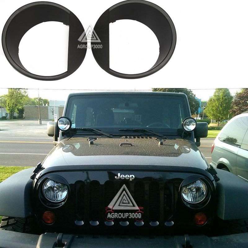 For Jeep Wrangler JK 2007-2014 Headlight Trim Bezels Eyebrow Trim Rings Black ABS Car Accessories A Pair Head light Frame