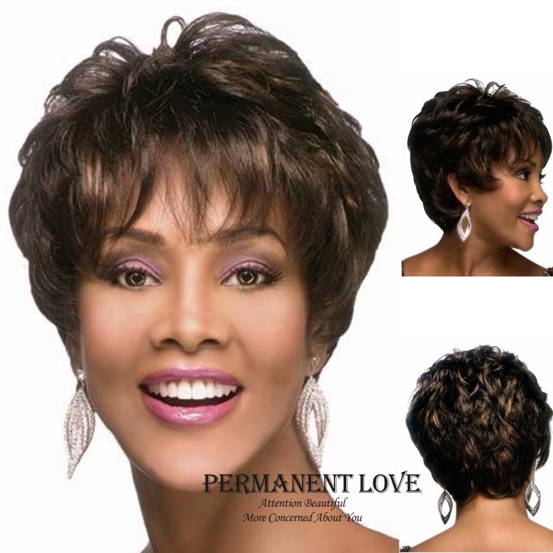 Synthetic Kinky straight short wig for black women Heat Resistant natural black hair wigs with bangs