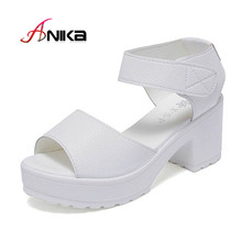 2016 Women Summer shoes white Black fashion platform soft PU sandals women’s high-heeled shoes thick heel sandals free shipping