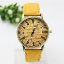 Hot Sale Wristwatch 2015 New Fashion Demin Leather Quartz Watch Analog Women Roman Scale Watch Men