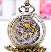Hot Sale Vintage Antique Unisex Fashion Hollow Out and The Hunger Game cover Quartz Pocket Watch Pendent Necklace Free Shipping