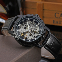 WRG8079M3B2 Winner brand automatic men black color skeleton business dress watch with gift box free shipping