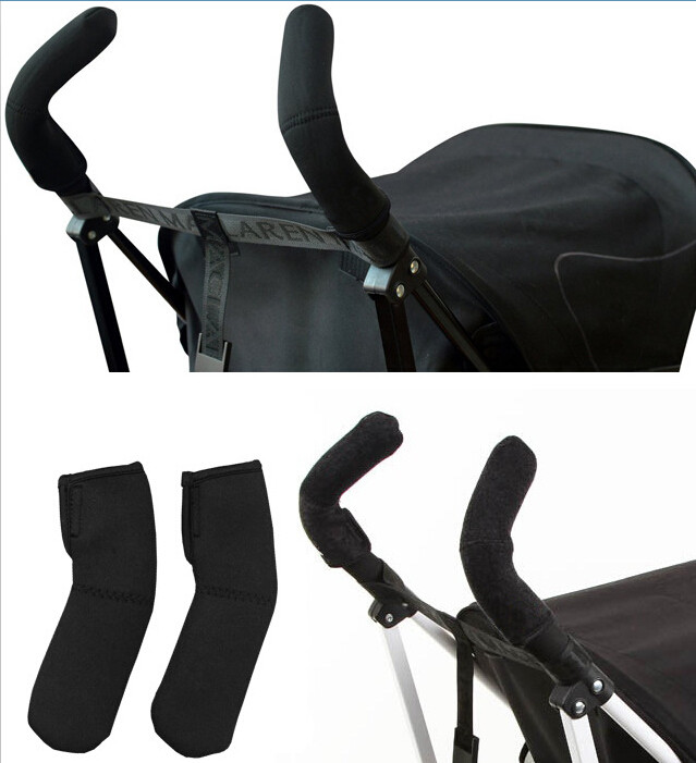 2Pcs Neoprene Baby Stroller Grip Cover Carriages Handle Elasticity Protector Cover Black (3)