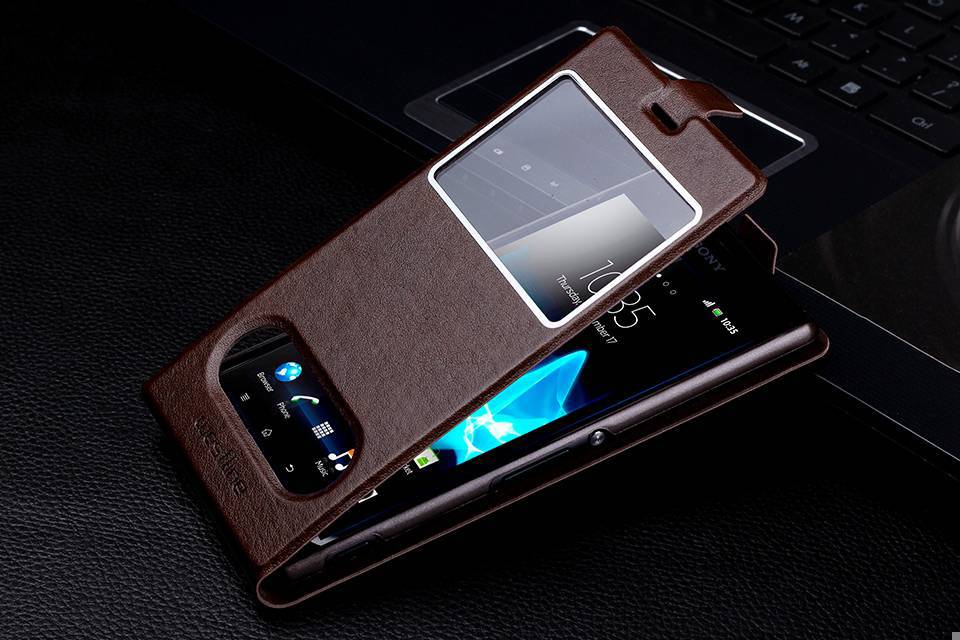 2015 hot Smart View Window Flip Leather cover case for Sony Xperia Z3 Dual D6633 D6653